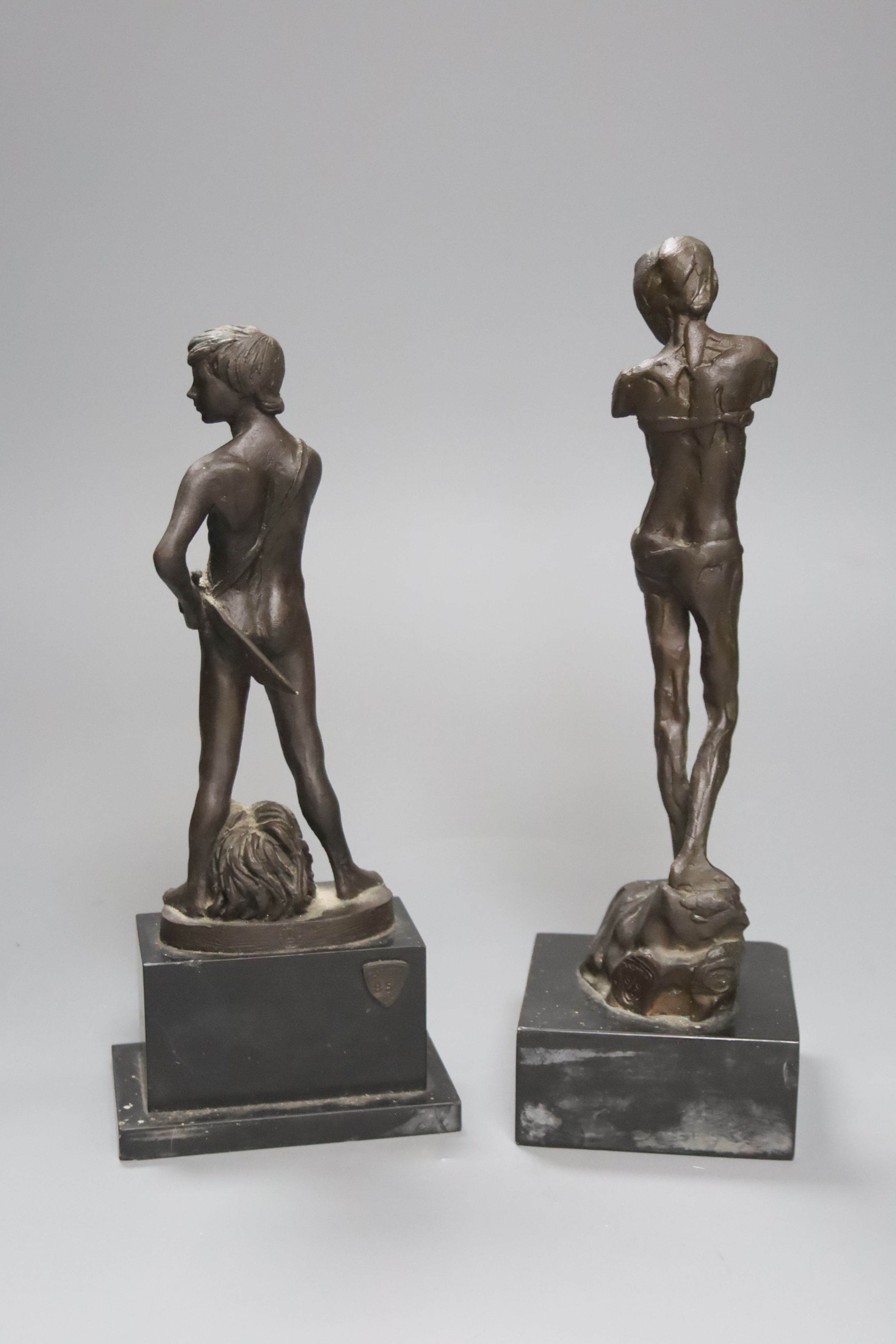 Enzo Plazzotta, Two bronze figural statues, 'Spirit of Rebellion' and another, c.1977, tallest 29cm